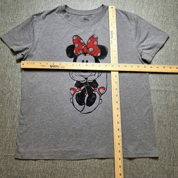 Disney Gray Minnie Mouse Red Bow White Pockadots Short Sleeve T Shirt W Size L - Picture 2 of 4